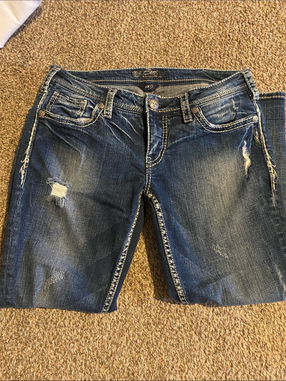Silver Jeans Dark Indigo Distressed Skinny